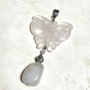 2/$20, Genuine Rose Quartz Luna Moth Pendant, Large Natural Gemstone Pendant